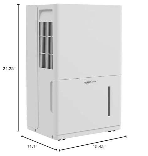 Image of Amazon Basics 50-Pint Large Dehumidifier with Pump, New Energy Star Certified, Humidity Control, Auto-Defrost, Timer, Overflow Protection for Rooms up to 4000 SFT, White