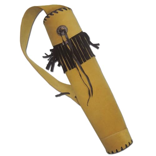 CarolUSA Archery Hunting, Indoor Outdoor Sport, Recurve/Longbow Traditional Hand Tools Braid Work Craftmanship, Suede Leather Shoulder Back Arrow Holder,Quiver,Bag (Beige)