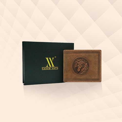 Leather Wallets for Men- 3D Embossed Horse Design Bifold Vintage Distressed Genuine Leather Wallet with Two Cash Pockets and Six Card Slots (Tan)3