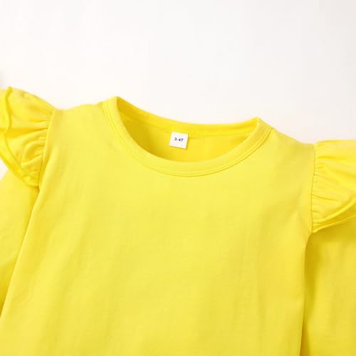 Image of Magic Park 1-14Y Toddler Ruffle T Shirt Girls Solid Color Blouse Kids Girl Short Long Sleeve Tops Casual Tee
