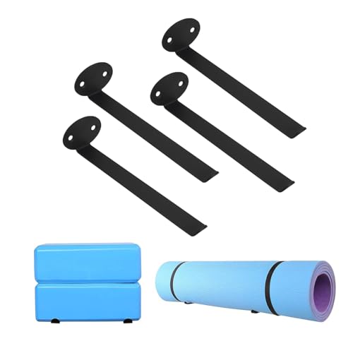 Haocute Yoga Mat Hanger, 4 Pcs 2 Set Multi Purpose Exercise Mat Wall Hanger Wall Hooks for Storing Yoga Mats, Yoga Blocks, Foam Roller, Exercise Mat