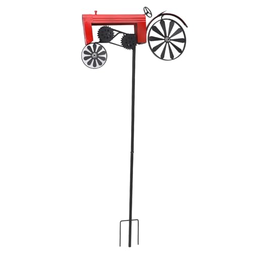 Trattore Wind Spinner Vintage Trattore a terra Spinner Ruote girevoli Palo in metallo per esterni Mulino a vento Decorazione per aiuola Prato Giardino (Rosso)
