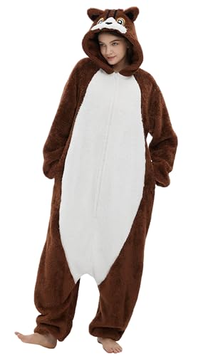 SAMGU Squirrel Onesie Costume Adult Plush Fleece Halloween Party Cosplay Suit One Piece Pajamas for Women and Men