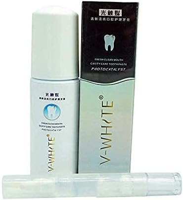 V-WHITE Foam Whitening Toothpaste with Deep Cleansing Teeth Whitening Gel & Pen– Gluten, Fluoride & Alcohol Free for Adults & Kids Toothpaste 60 ml – Brighten Your Teeth and Kills Bad Breath