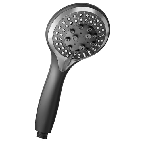 VEHHE Alcachofa de ducha superior de alta presión, con 5 tipos de chorro, bajo consumo de agua, con boquilla de silicona antiatascos, para la bañera, color negro