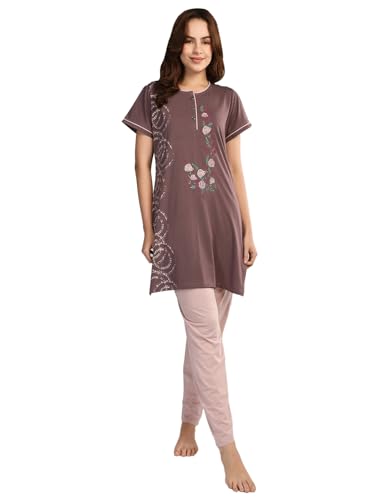 Image of Duchess Women's Cotton Embroided Long Length Night Suit Set