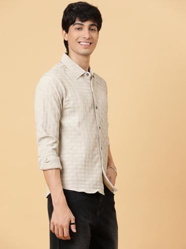 Image of KOTTY Men's Textured Casual Shirt - Long Sleeve||Button-Down Collar||Classic Fit