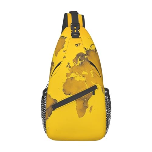 Sac à dos voyage jaune motif carte du monde réglable et sacoche poitrine
