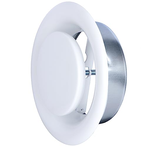 Bouche d'Extraction VMC Réglable Ronde 100 mm - Acier Blanc Laqué - Haute Qualité - VMC Simple Flux - VMC Double Flux - Plafond ou Mur - Conduit DN100