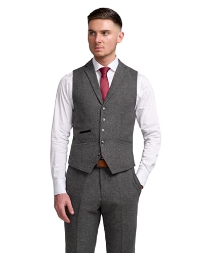 Costume 3 pièces en tweed gris chevron pour homme ajusté