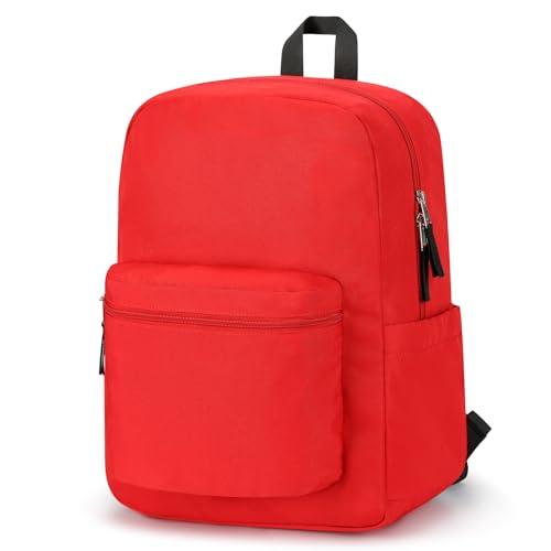 ZORFIN Basic Backpack for School Work Travel: Water Resistant Backpacks for Men and Women - Lightweight Bookbag for Girls and Boys - Red