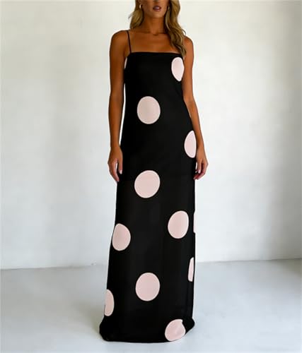 Image of Yuemengxuan Boho Maxi Dresses for Women Spaghetti Strap Flowy Smocked Long Dress Casual Summer Vacation Beach Maxi Dress