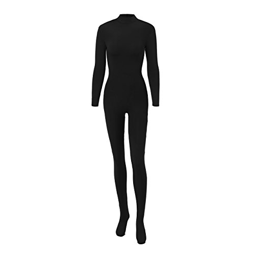 SUPRNOWA Women's Jumpsuit Bodycon Full Body Footed Unitard Long Sleeve Bodysuit with Zipper Comfortable Spandex One-Piece Dance Costume (Small, Black)