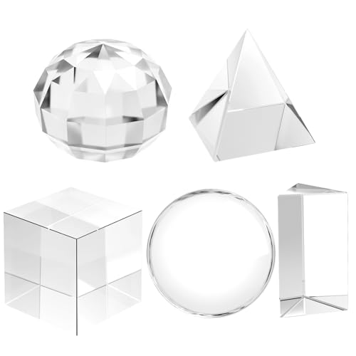 Image of Kingdder 5 Pack K9 Optical Crystal Prism Photography Set Include 50mm Rainbow Crystal Ball Cube Triangular Optical Pyramid and Ball Prism with Box for Photos Teaching Accessory