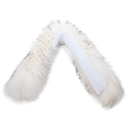 Fur Trim for Hood Replacement Fox Fur Hood Trim For Winter Coat Detachable Women Men(Raccoon White)