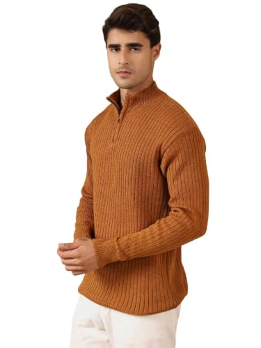 Image of Kvetoo Men High Neck Zipper Full Sleeve Woolen Winter Sweater