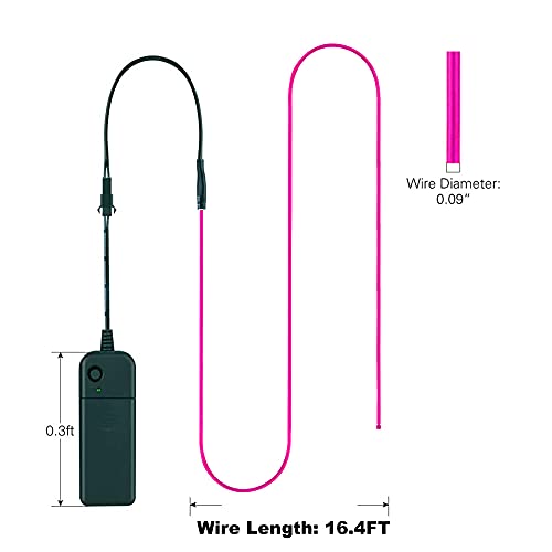 Image of MaxLax EL Wire Pink, 16.4ft /5m Portable Battery Pack Neon Light Strip 360 Cuttable Glowing Rope Lights for Parties, Halloween, DIY Decoration