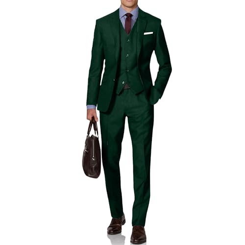 Image of Mens Suit Solid Two Button Slim Fit Suit Set for Wedding Formal Business Suit Men 3 Piece Suit Blazer Vest Pants Set
