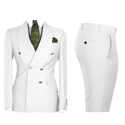 Ownwfeat Men Double Breasted Business Casual Suits Wedding Party Jacket Pants Set 2PCS Slim Fit Suits