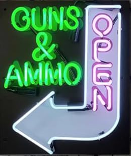 Image of Guns & Ammo Open Neon Signs, Gun Signs Lamp for Gun Store Guns Ammo Store Light 17 X 14 Inches High Definition Jet Graphic Printing Board Handmade LED Neon Tubing Signs