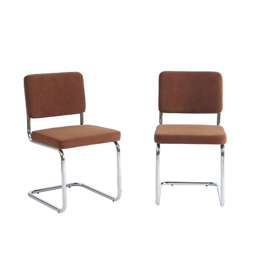 BAÏTA - Lot de 2 chaises Jack Velours côtelé Terre de Sienne Pieds métal chromé