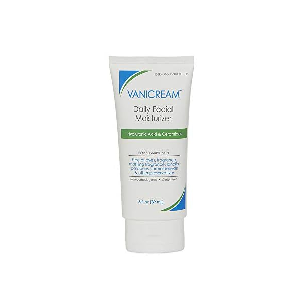 Vanicream Daily Facial Moisturizer With Ceramides and Hyaluronic Acid - Formulated Without Common Irritants for Those with Sensitive Skin, 3 fl oz (Pack of 1)