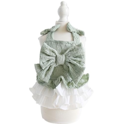 ISUPY 犬の洋服 犬の服 猫の服 ワンピース 春夏 スカート ドレス 可愛い ペット服 ドッグウェア 蝶結び 袖なし 日焼き防ぐ 通気性 お姫様 小型犬 中型犬 祝い 記念撮影 お散歩 お出掛け (XS,グリーン)