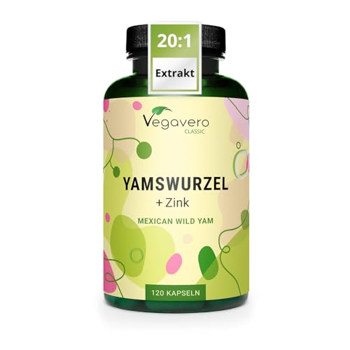 Vegavero Yamswurzel Kapseln hochdosiert 120 Stück - 1000 mg Wild Yam Extrakt 20:1 mit 20% Diosgenin & Zink - Dioscorea villosa hochdosiert - Vegan ohne Zusatzstoffe