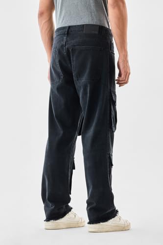 Image of SNITCH Men Cargo Pants | Baggy Fit with Multiple Utility Pockets & Turned-Up Cuffs | Cotton Blend Fabric for Streetwear & Casual Outings
