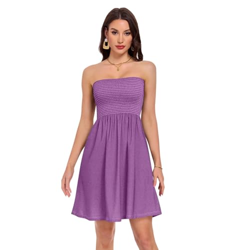 Robe de plage ample violette anti-chaleur sans manches à épaules dénudées