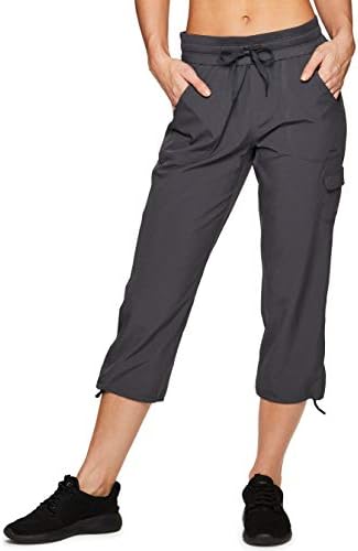 RBX Women's Lightweight Stretch Woven Drawstring Cargo Capri Pant Deep Charcoal L
