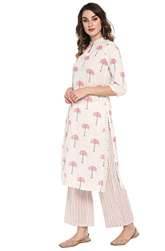 Image of Janasya Women's Cotton Floral Regular Kurta Set