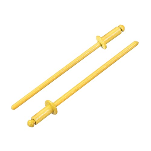 sourcing map 100 remaches ciegos de aluminio de 3/32 x 1/4 pulgadas, mango de aluminio y mandril de acero, remaches divididos largos de cabeza de cúpula para metal, muebles, automoción, amarillo