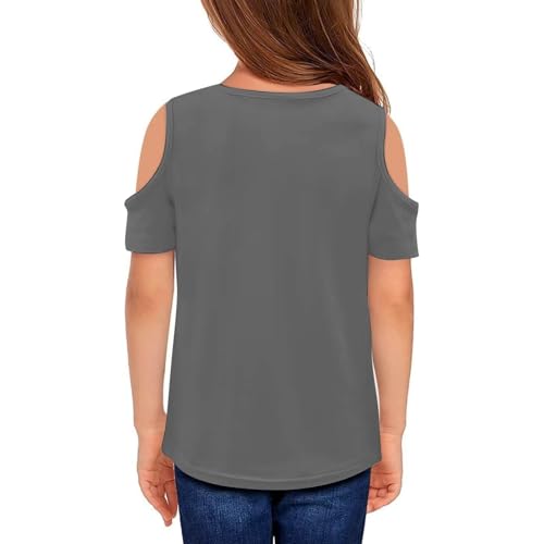 Girls Cold Shoulder T Shirts Kids USA Shirt Letter Print Short Sleeve Graphic Tees Casual Loose Basic Tunic Tops 3-12T3