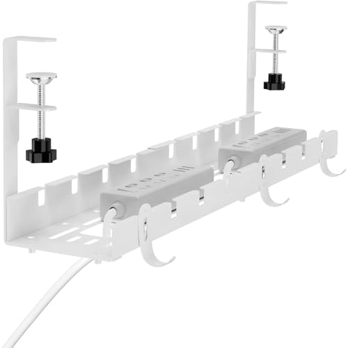 Flow Fire Senza Forare Porta Cavi Scrivania Bianco, Retrattile Rack per Cavi Sotto la Scrivania,Cable Management Scrivania per Gestione di Cavi e Ciabatte