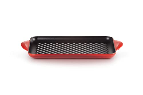 Foto von LE CREUSET Rechteckige Grillplatte aus Gusseisen, Für alle Herdarten inkl. Induktion geeignet, Kirschrot, 20202320600460, 33 cm