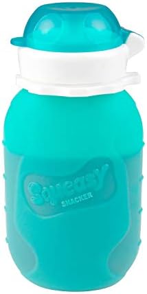Aqua 6 oz Squeasy Snacker Spill Proof Silicone Reusable Food Pouch - for Both Soft Foods and Liquids - Water, Apple Sauce, Yogurt, Smoothies, Baby Food - Dishwasher Safe