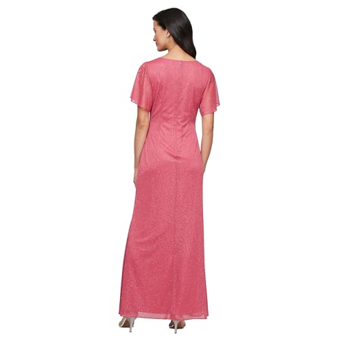Image of S.L. Fashions Women's Glitter Mesh Stretch Dress W /Shoulder Embellishment Formal Long Gown, (Petite and Regular Sizes)
