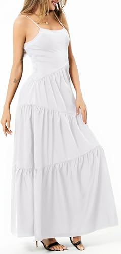 Image of Women's Summer Flowy Tiered Maxi Dress Elegant Spaghetti Strap with Ruffled Skirt Beach Vacations Parties