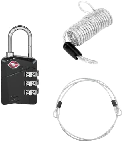 TSA Approved Luggage Lock,Alloy Body, Digit Combination Padlocks and Steel Cable Combination,Travel Lock for Suitcases & Bag, Travel Accessories ((Black*1)-558)