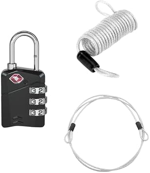TSA Approved Luggage Lock,Alloy Body, Digit Combination Padlocks and Steel Cable Combination,Travel Lock for Suitcases & Bag, Travel Accessories Black*1-558