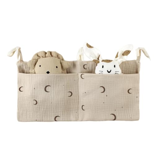 Lily Brown Cribs Storage Bag Baby Bedside Hanging Storage Bag For Drool Bibs Diaper Multifunctional Hanging Pocket Cotton Organizer Cotton Material