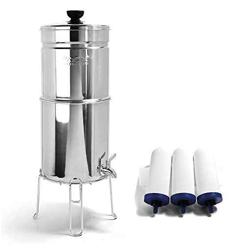 ProOne Big+ Gravity Water Filter System High Capacity Countertop Stainless Steel Water Filter Dispenser IAPMO Certified to Reduce Lead Total PFAS Microplastics Chlorine Taste & Odor 3 Pack Filter