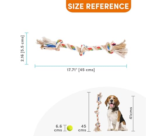 Image of Madhabi 2-Knot Rope Dog Toy - Durable Cotton Chew Rope for Puppies and Dogs | Interactive Tug and Fetch Toy for Training, Dental Health, and Playtime Indoors or Outdoors