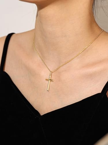 FANCIME Yellow Gold Plated 925 Sterling Silver Beveled Cross Pendant Necklace Dainty Fine Delicate Jewelry Gifts for Women 18 INCHES3