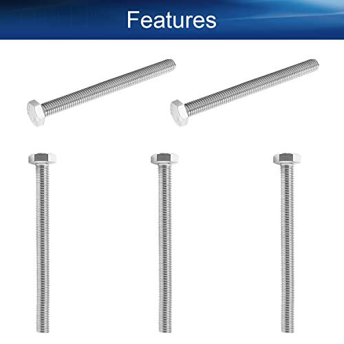 Image of Bettomshin 10Pcs M8 x 90mm Hex Bolts, 304 Stainless Steel 1.25mm Thread Pitch Fully Threaded Metric Hex Head Screw Bolts, Hexagon Screw Bolt, Hex Tap Bolts, Silver (Overall Size 95.45x13x13mm)