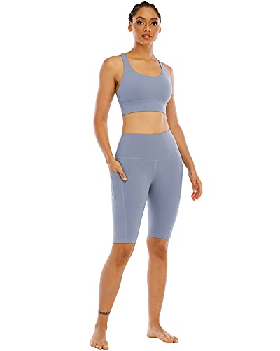 WHOUARE 4 Pack Biker Yoga Shorts with Pockets for Women,High Waisted Athletic Running Workout Gym Shorts Tummy Control