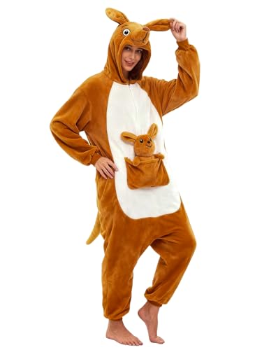 Jeyfull Unisex Adult Animal Onesie Pajamas Kangaroo Slim Fit Halloween Costume One Piece Sleepwear Homewear Cosplay Suit