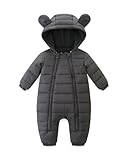 TITAREEY Baby Boy Girl Hooded Romper Newborn Double Zipper Jacket Winter Wear Snowsuit Clothes Grey 6-9