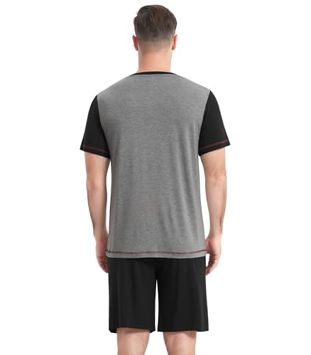 Image of NACHILA Men's Pajamas Set-Viscose Made from Bamboo, Short Sleeve Sleepwear with Shorts Cool Loungewear Soft Pjs